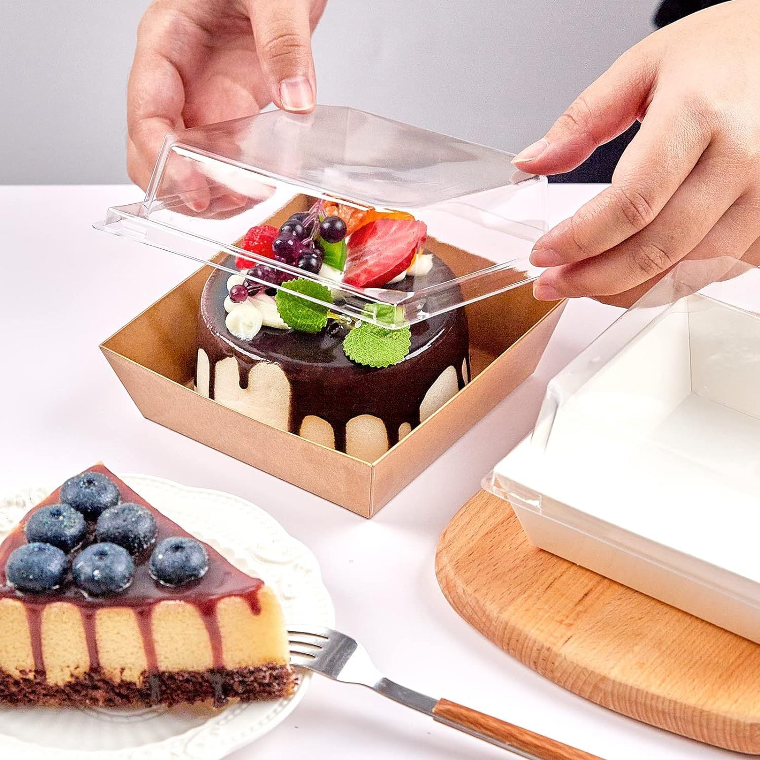 50 piece kraft paper sandwich cake dessert square box with PET lid