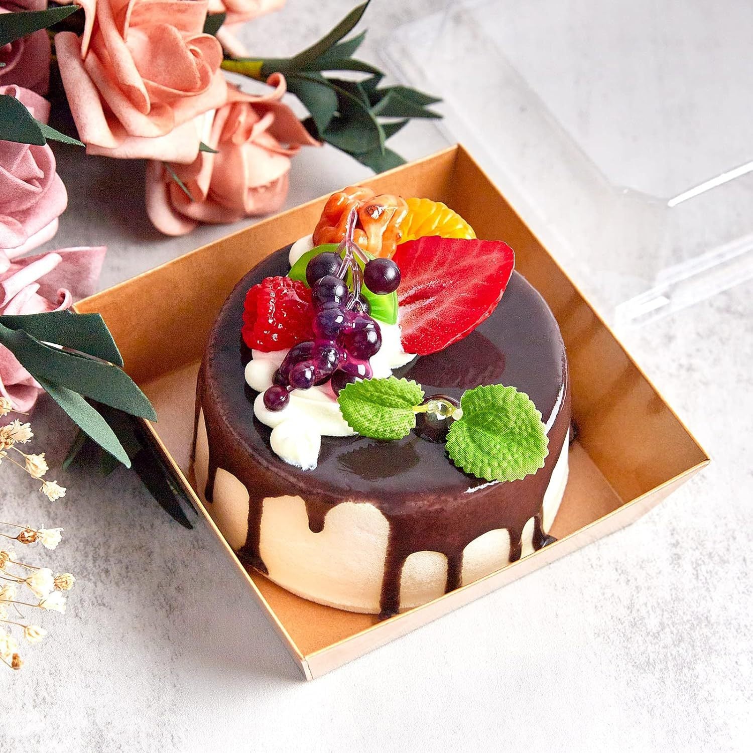 50 piece kraft paper sandwich cake dessert square box with PET lid
