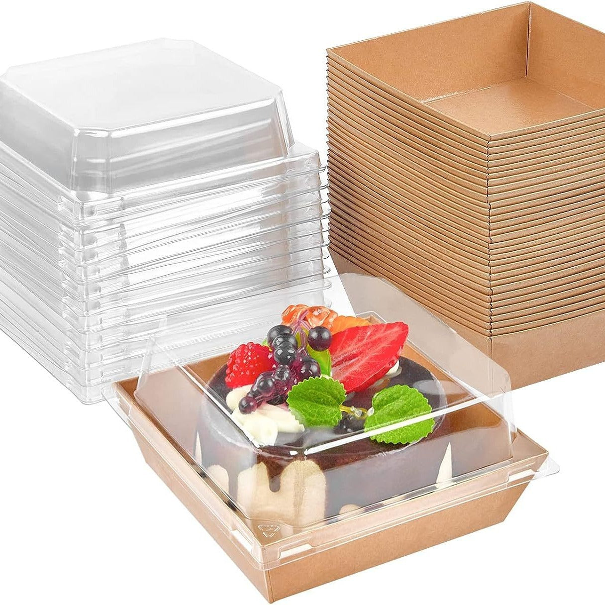 50 piece kraft paper sandwich cake dessert square box with PET lid