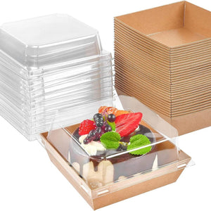 50 piece kraft paper sandwich cake dessert square box with PET lid